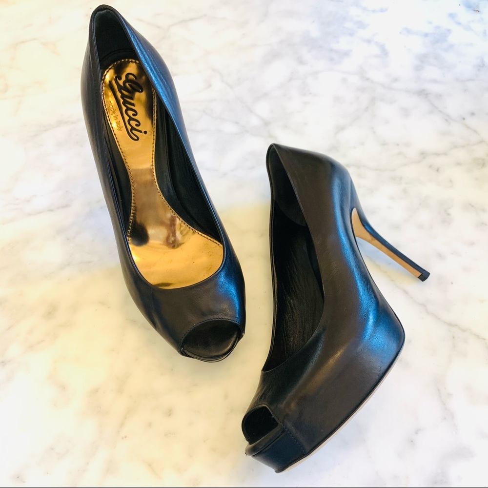 ⚡️⚡️⚡️ GUCCI Sophia Platform Peep Toe Leather Pump